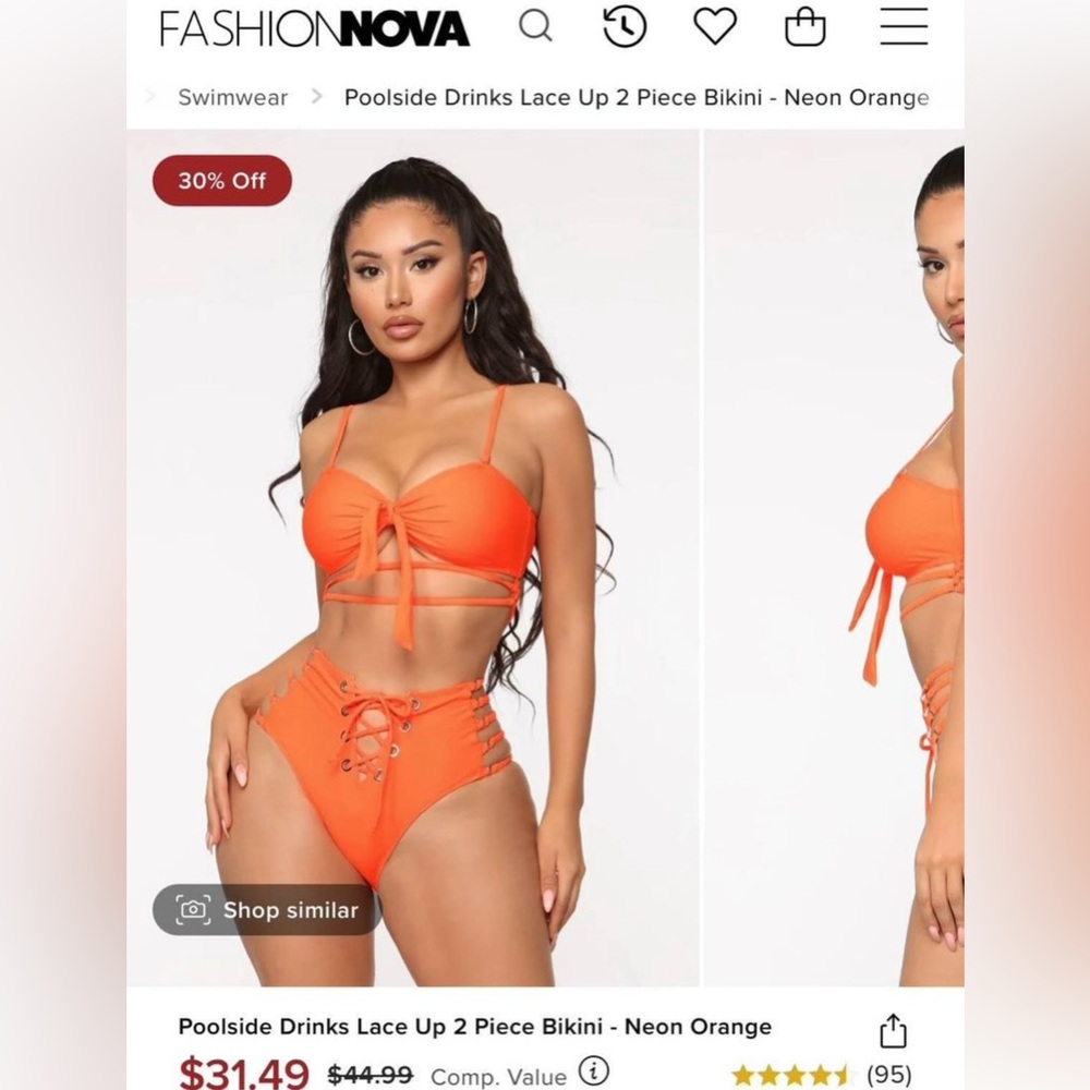 Fashion Nova orange lace up two piece bikini 
New with tags